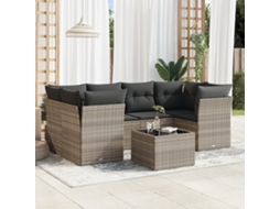 Vidaxl 7 Pcs Conj. Sofás Jardim Com Almofadões Vime Pe Cinzento-claro