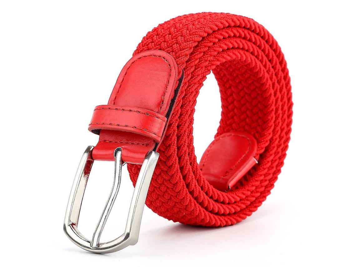 Cinto Masculino Elástico Trançado Feminino Casual Cinto Elástico em Lona Cinto Versátil com Fivela de Alfinete Vermelho