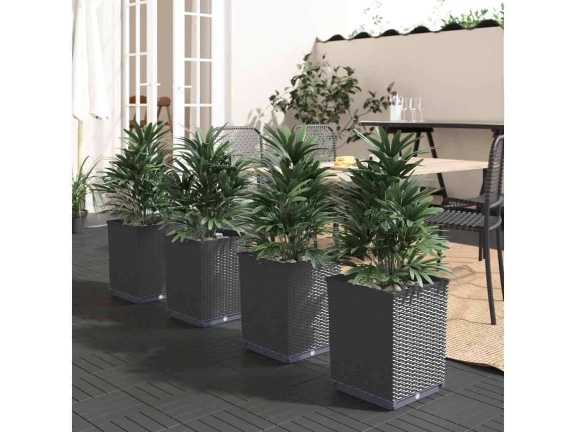 Vidaxl Vasos/floreiras 4 Pcs 30x30x37 Cm Polipropileno Preto