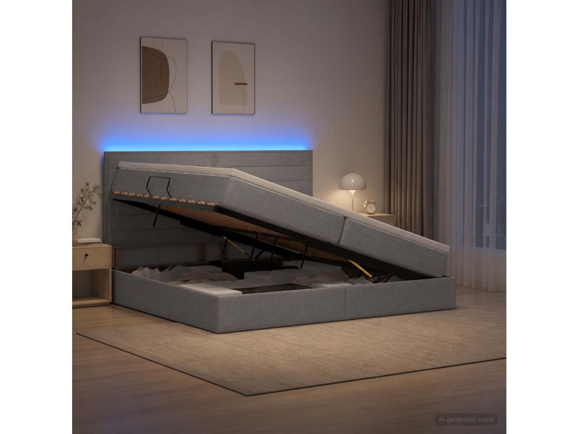 Vidaxl Cama De Armazenamento Led Com Colchão Cinzento-claro
