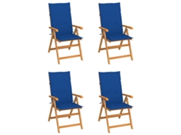 Vidaxl Conjunto De 4 Cadeiras Dobráveis Em Madeira Maciça De Teca Com Almofadas Azul-royal.