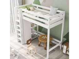Cama Alta Kinderbett 90x200 Cm Com Armário E 6 Prateleiras Branca