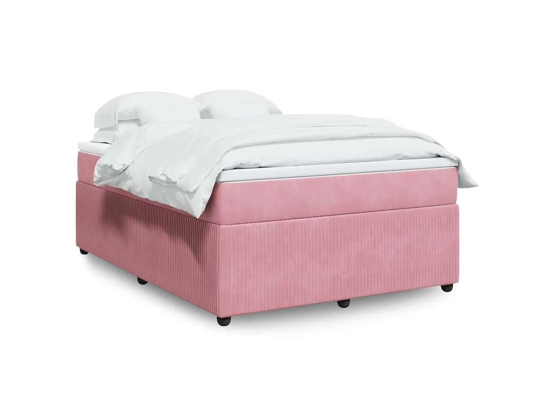 Vidaxl Cama Com Molas/colchão 140x190 Cm Veludo Rosa