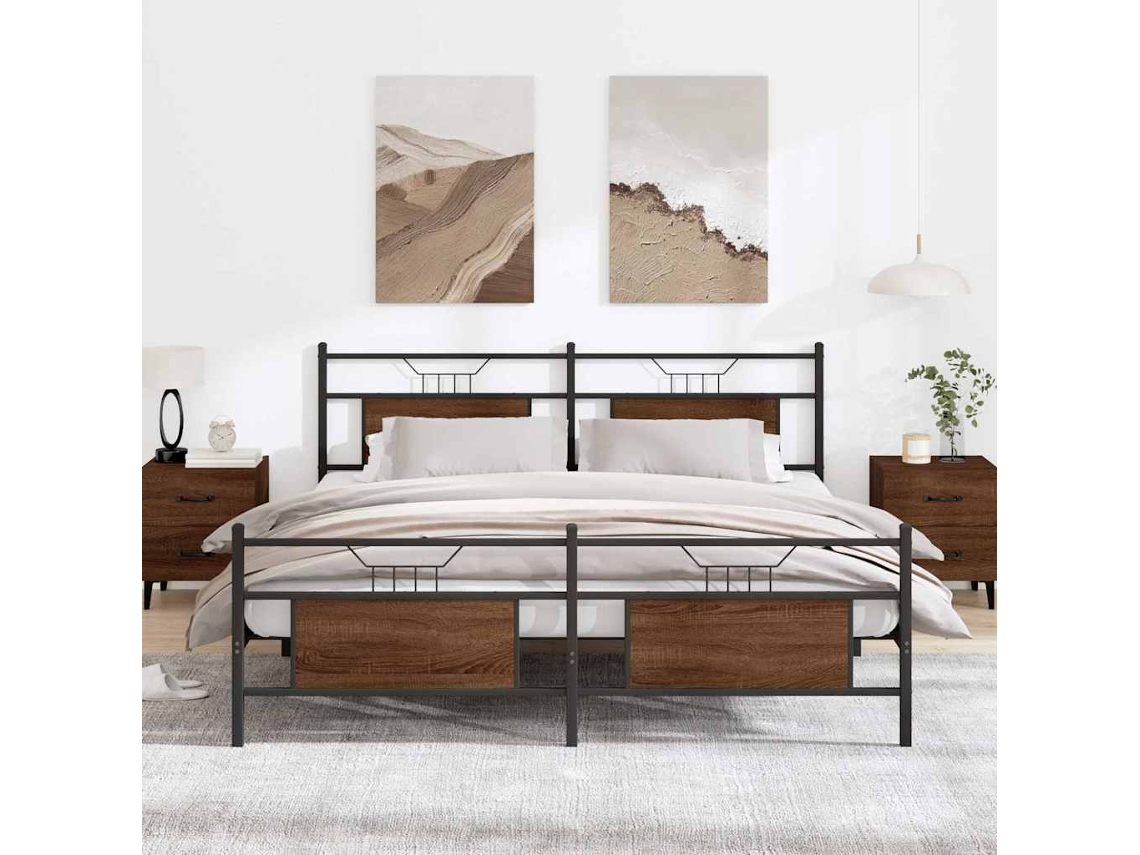 Vidaxl Estrutura Cama Sem Colchão 183x213 Cm Metal Carvalho Castanho