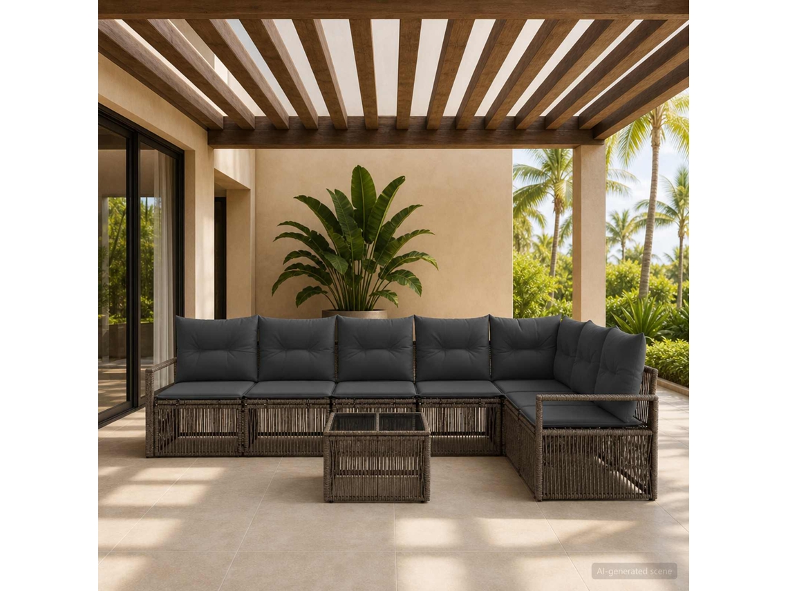 Vidaxl Conjunto De Sofá De Jardim 8 Unid. Cinzento Vime Pe