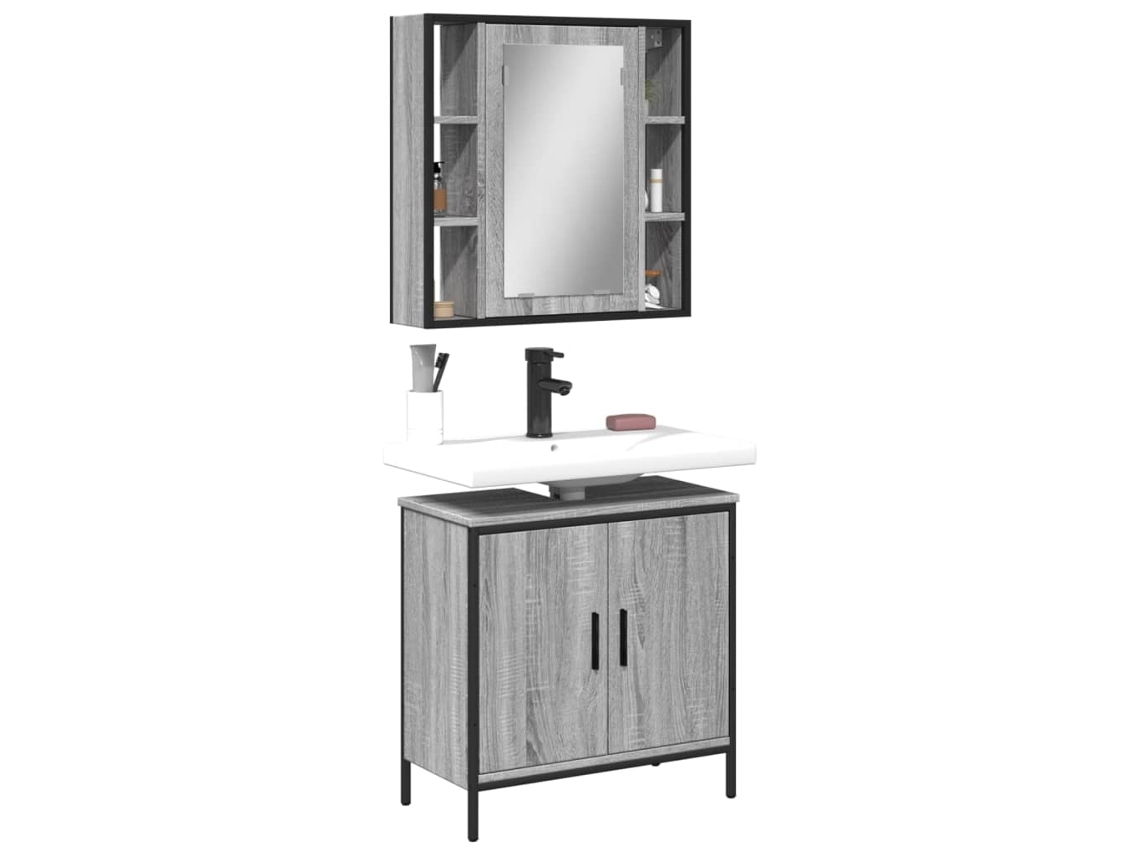 Vidaxl 2 Pcs Conjunto Móveis Wc Derivados De Madeira Sonoma Cinza