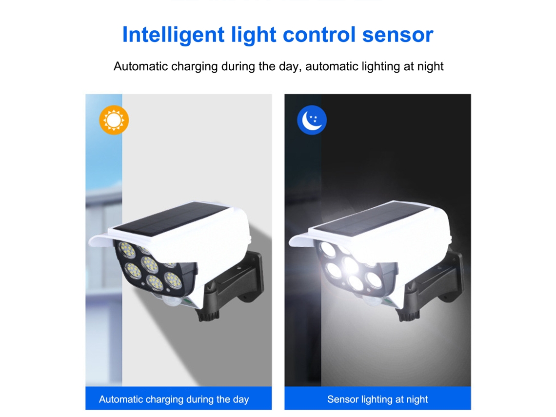 Lâmpada Solar Externa com Falsa Câmera Led Deterrente Anti roubo Instalação Fácil de Parede