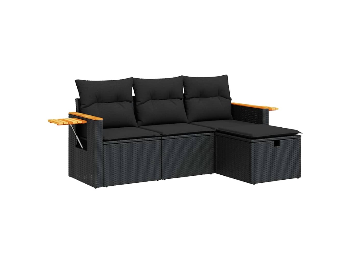 Conjunto de 4 Sofás para Jardim com Almofadões Vime Pe Preto MAISON EXCLUSIVE (N/A)