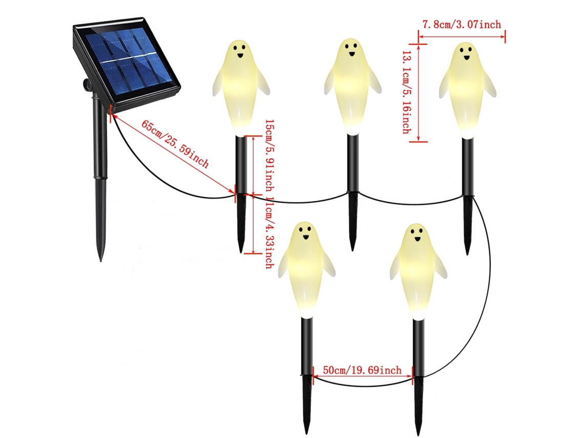 Lurelia Luz Led De Solo Para Halloween, Fantasma Longo, 5 Estacas Pretas, Caixa Com 5 Baterias, Ip65