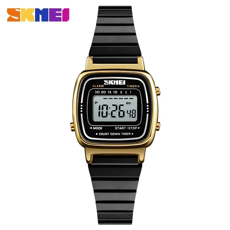 Relógio Digital Feminino com Mostrador Pequeno Relógio Esportivo Fashion MDUG (dourado e Preto)