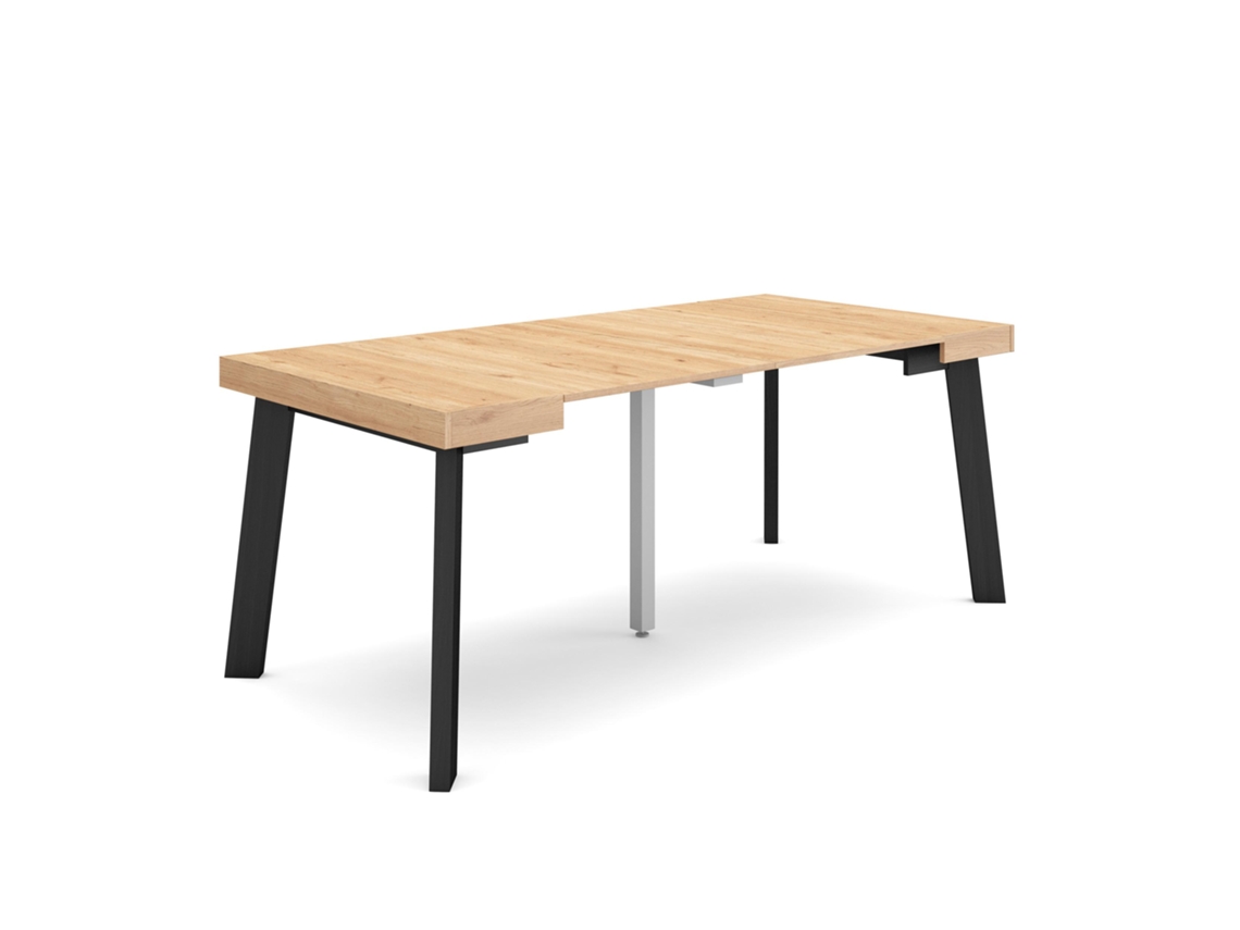 Mesa Consola Extensível, 180x90x73cm, Para 8 Pessoas, Pés De Madeira, Carvalho