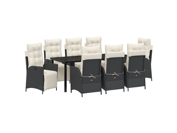Conjunto 9 Conjunto De Jantar Para Jardim Vidaxl Preto Vime Pe (200 X 80 X 73 Cm)