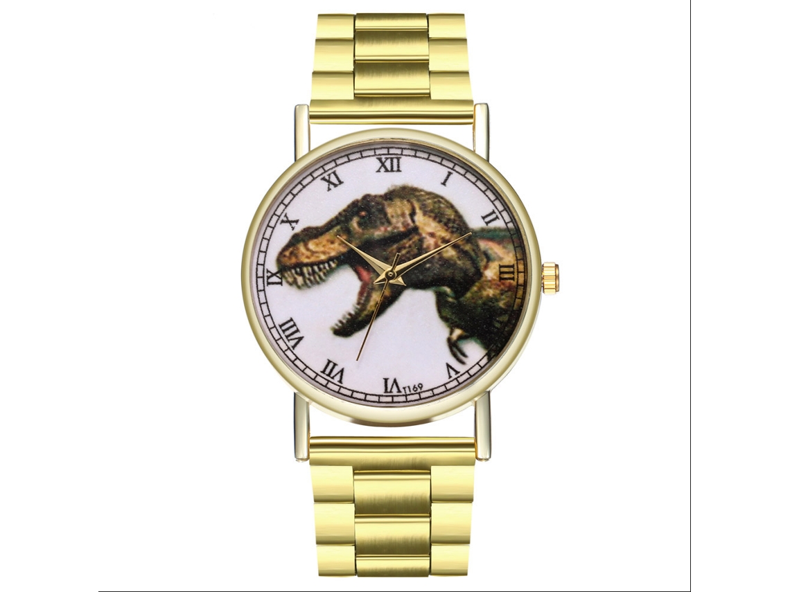 Relógio de Pareja Vintage Dinossauro Números Romanos Pulseira de Lona Quartzo