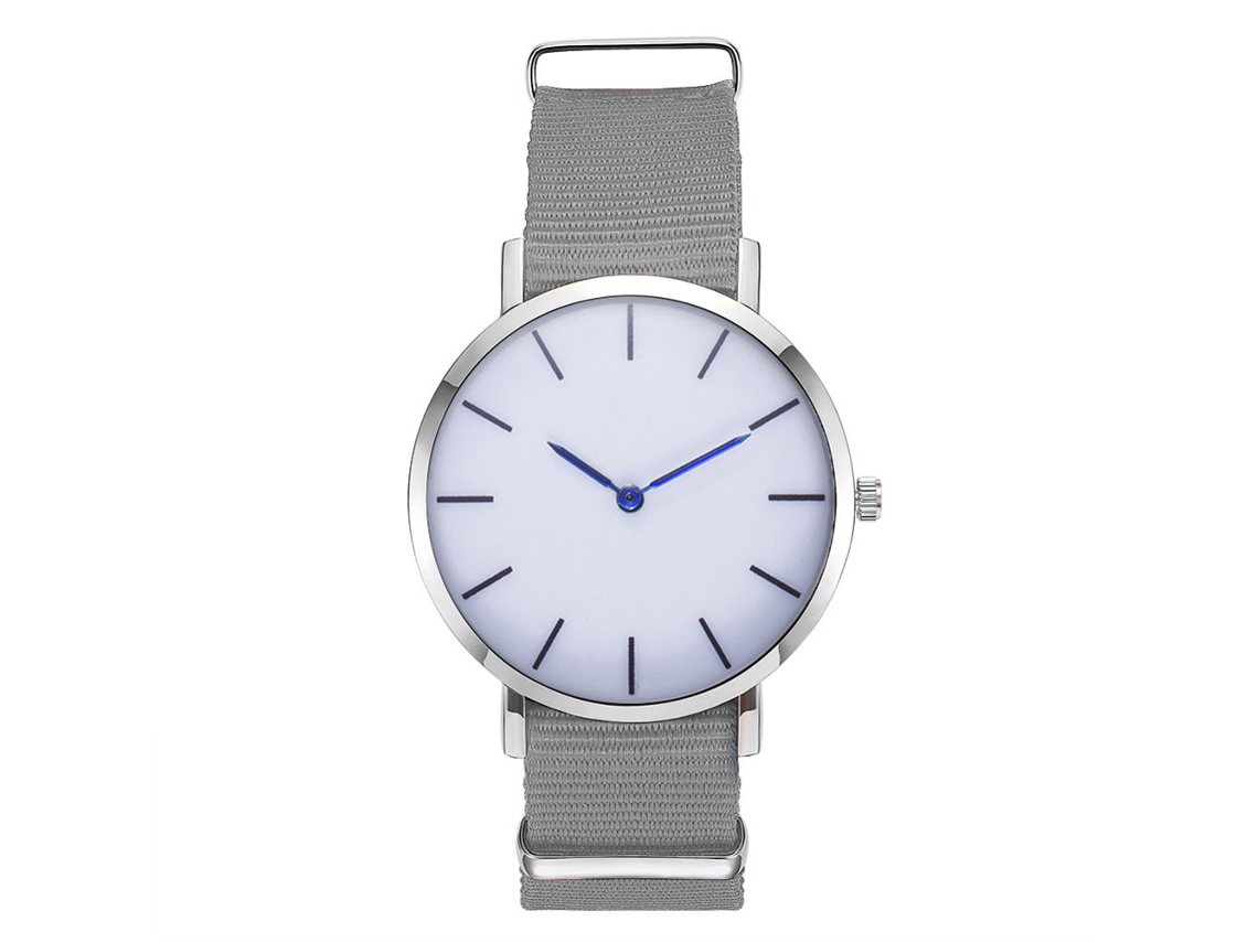 Relógio Quartz Masculino Casual com Pulseira de Nylon e Mostrador Redondo Cinza