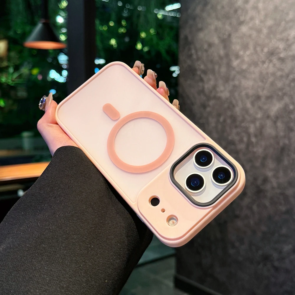 (rosa, Iphone 15 Pro) Caso De Telefone Acrílico Fosco Translúcido, À Prova De Choque, Suporta Carregamento Sem Fio De Sucção Magnética