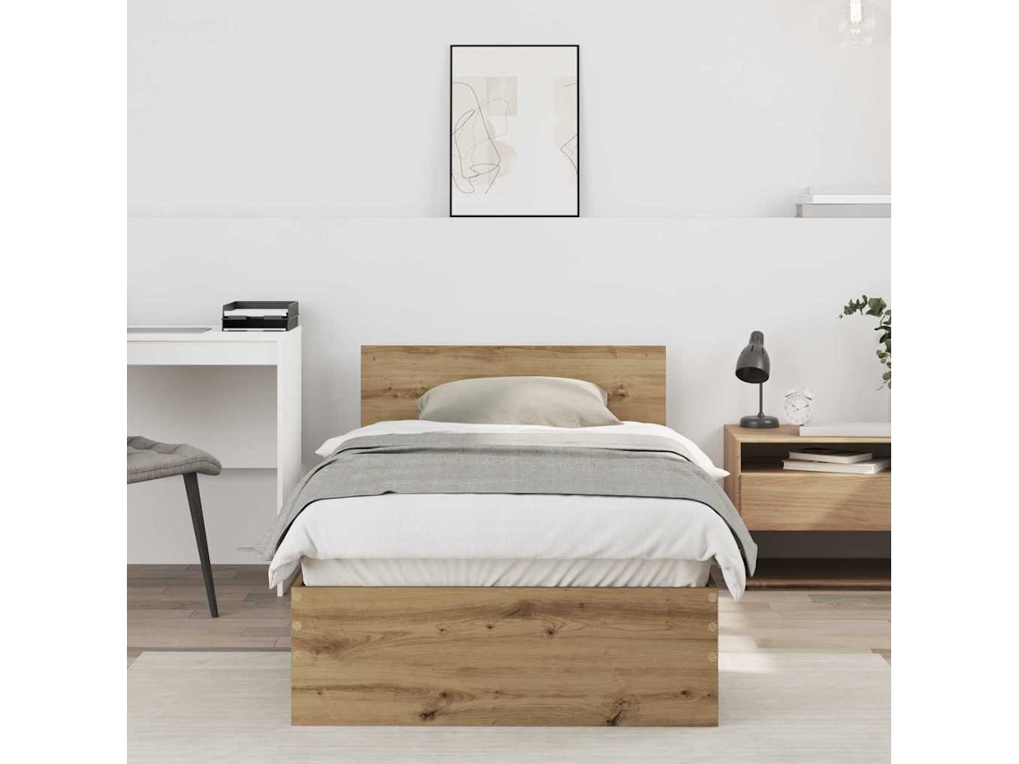 Vidaxl Estrutura da Cama com Cabeceira Carvalho Artesanal 90 X 200 Cm