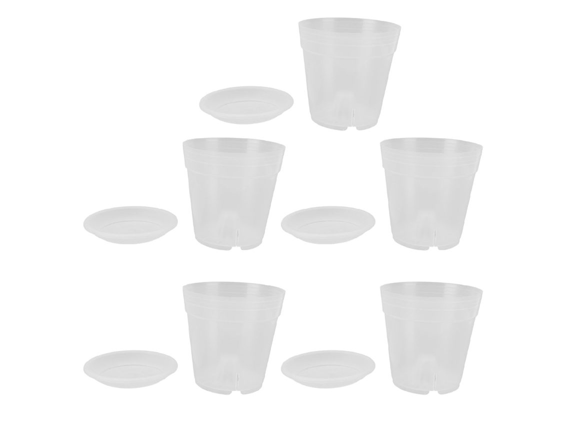 5 Vasos Para Orquídea Com Base Plástica Transparente 140mm