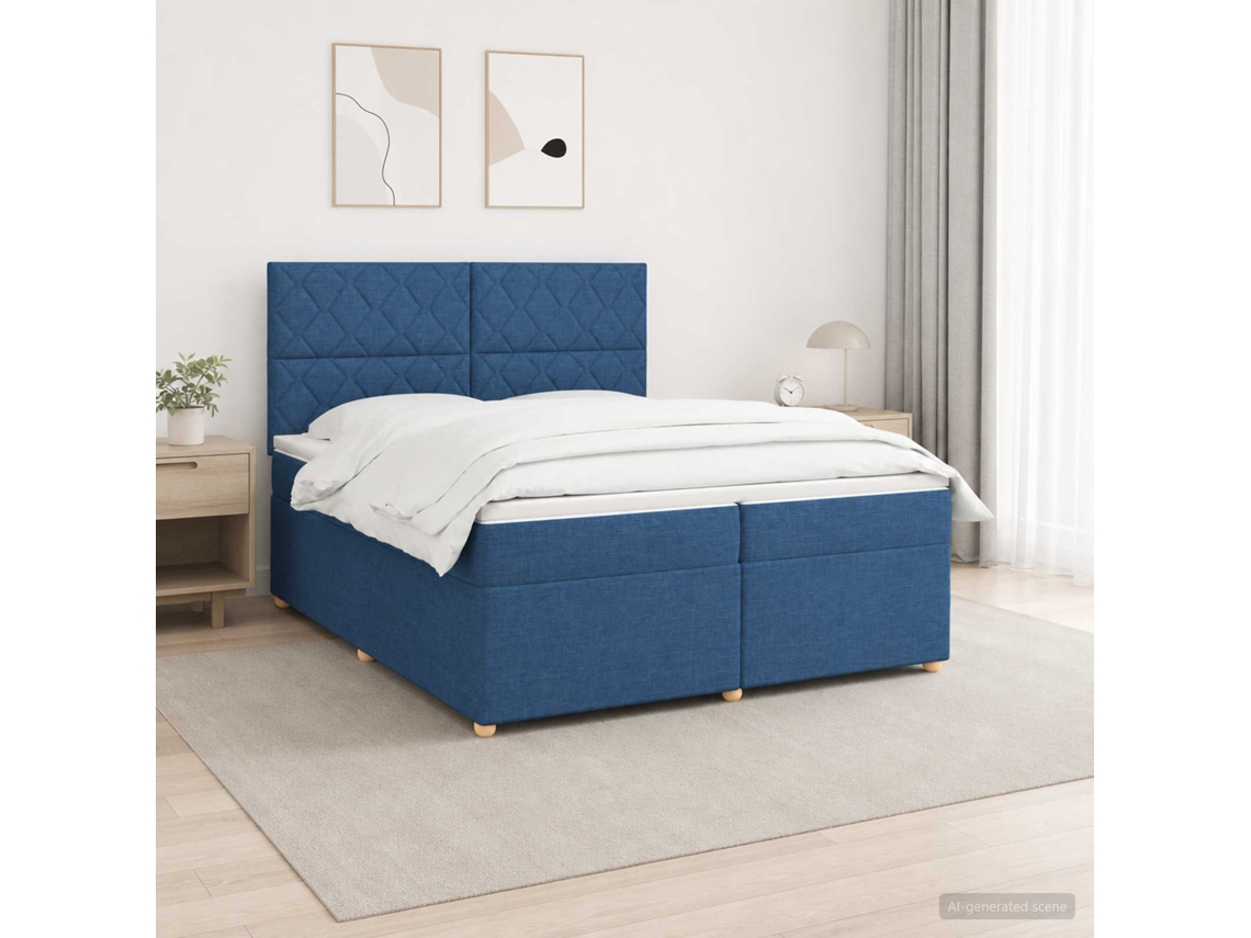 Vidaxl Cama Box Spring Com Colchão Azul 200 X 200 Cm Tecido