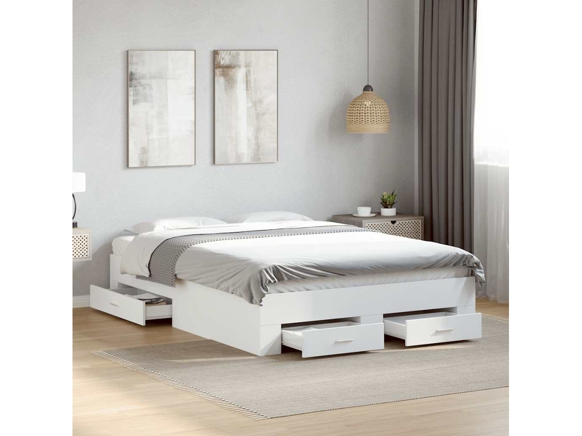 Vidaxl Estrutura De Cama C/ Gavetas 140x190cm Derivados Madeira Branco