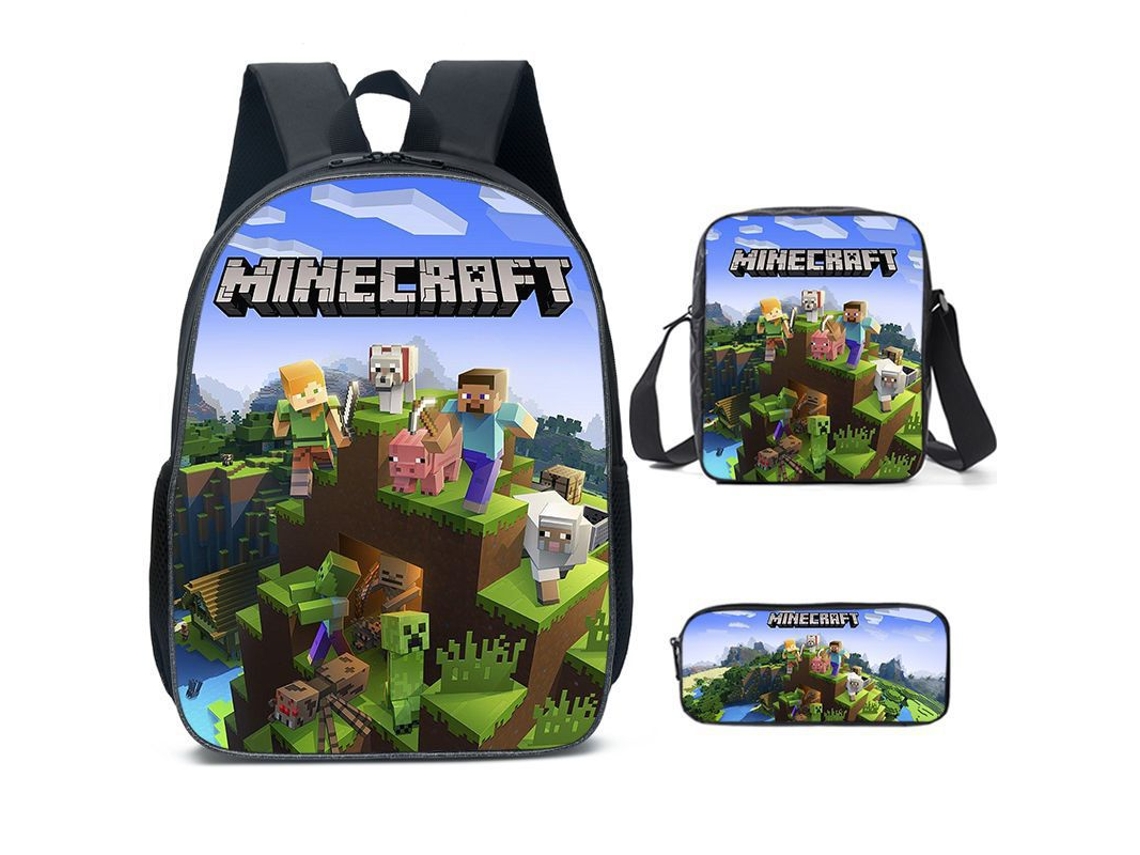 Mochila escolar Minecraft, conjunto de três peças para alunos do ensino fundamental e médio Miraflow