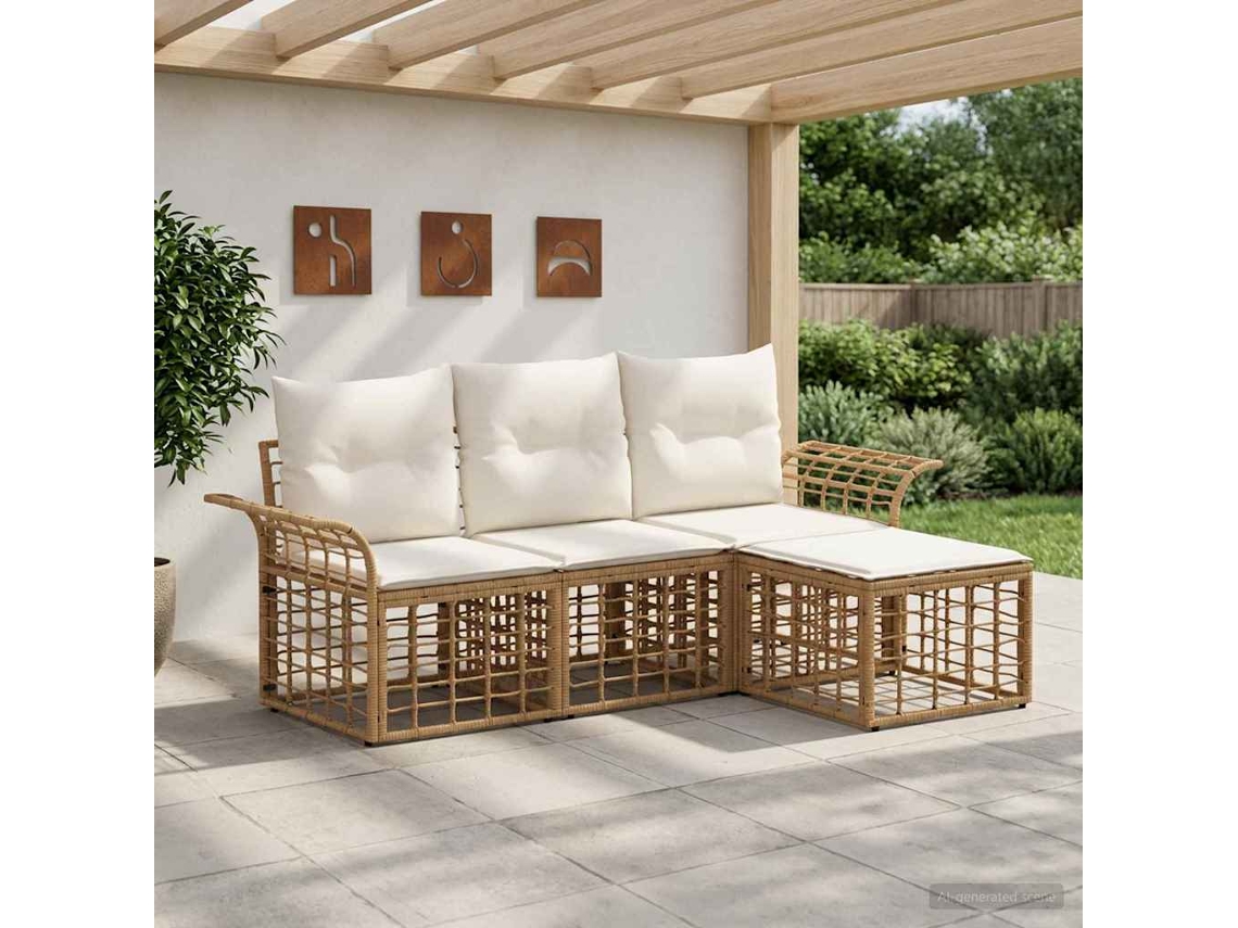 Vidaxl Conjunto De Sofás Para Exterior 4 Pcs Natural E Branco Creme