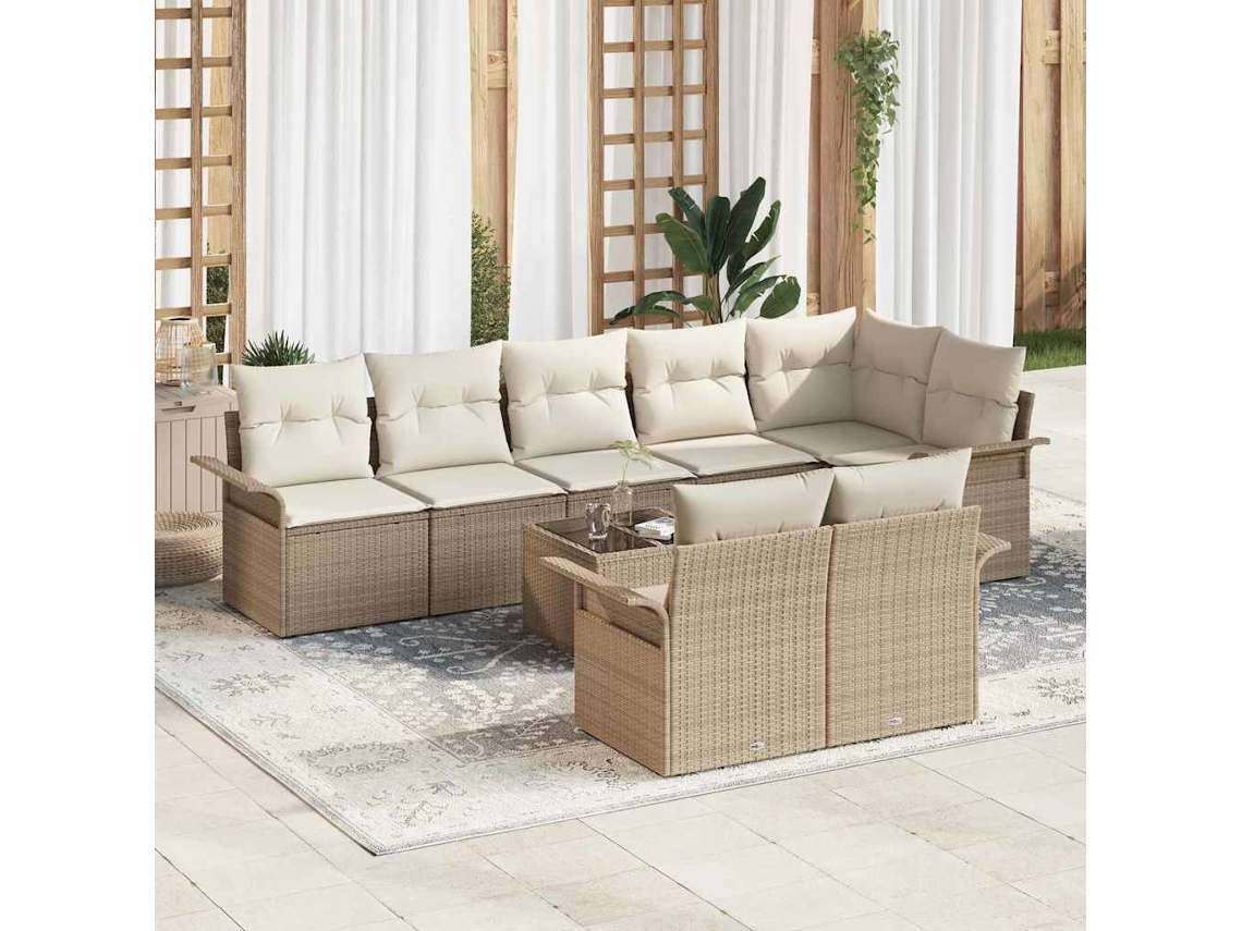 Vidaxl Conjunto De Sofá De Jardim Com Armazenamento 9 Pcs Bege Vime Pe