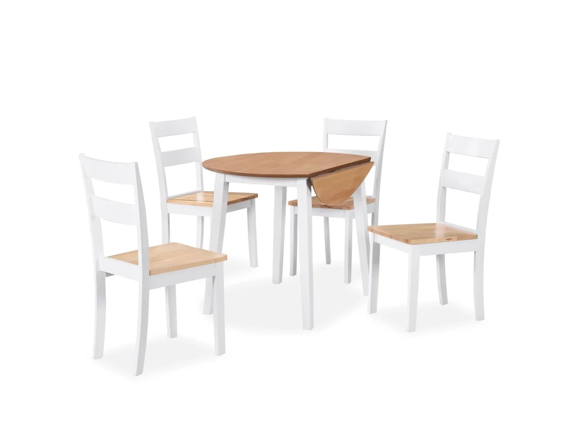 Vidaxl Conjunto De Jantar 5 Pcs Mdf E Seringueira Branco