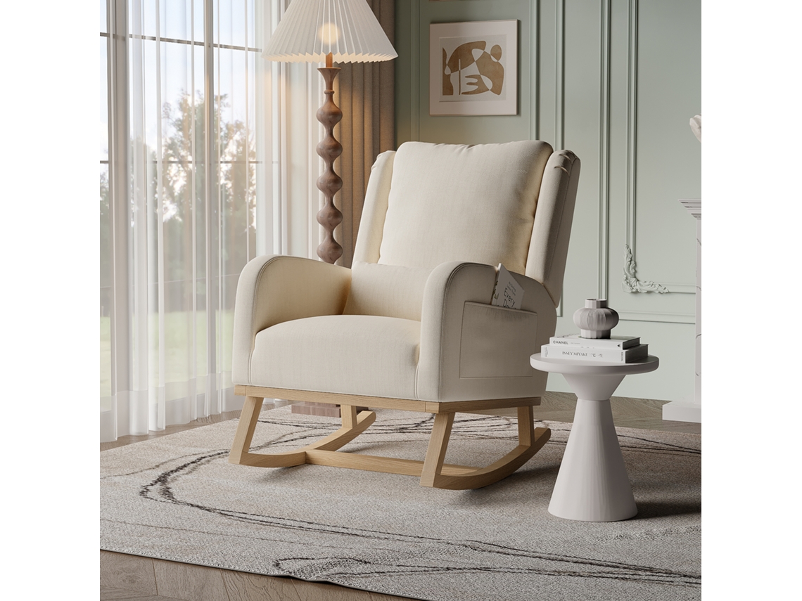 Cadeira De Balanço Com Bolso Lateral E Design Ergonômico, Acolchoada E Estável, Ideal Para Sala De Estar Ou Quarto Ycone