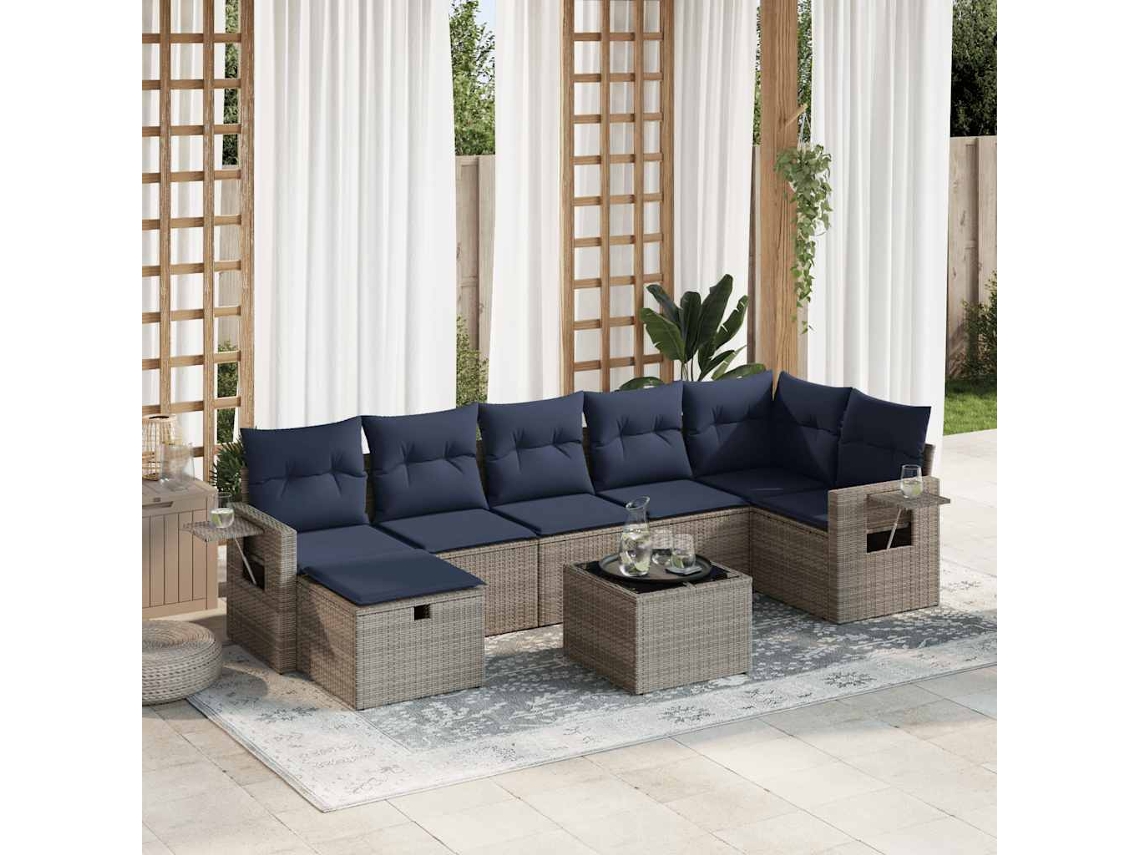 Vidaxl 8 Pcs Conjunto Sofás De Jardim C/ Almofadões Vime Pe Cinzento