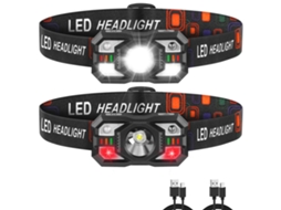 Farol Recarregável, Farol Led Com Luz Vermelha, 2 Pacotes De Faróis Para Adultos Recarregáveis, Faróis Led Recarregáveis, Sensor De Moviment
