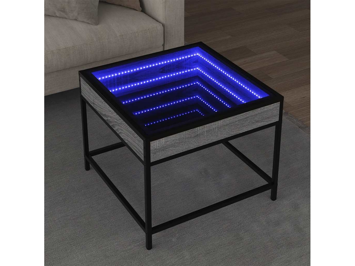 Vidaxl Mesa De Centro Luzes Led Infinity 50x50x41 Cm Cinzento Sonoma