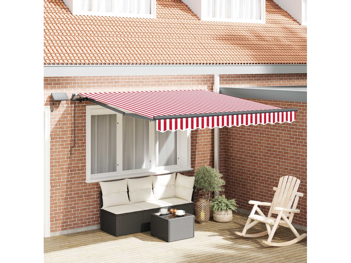 Vidaxl Toldo Retrátil Vermelho E Branco 300 X 250 Cm Tecido E Alumínio