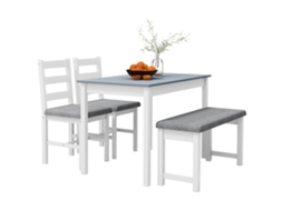 Conjunto De Jantar Com 4 Peças, Incluindo Mesa, Banco E 2 Cadeiras, Nas Cores Cinza E Branco.