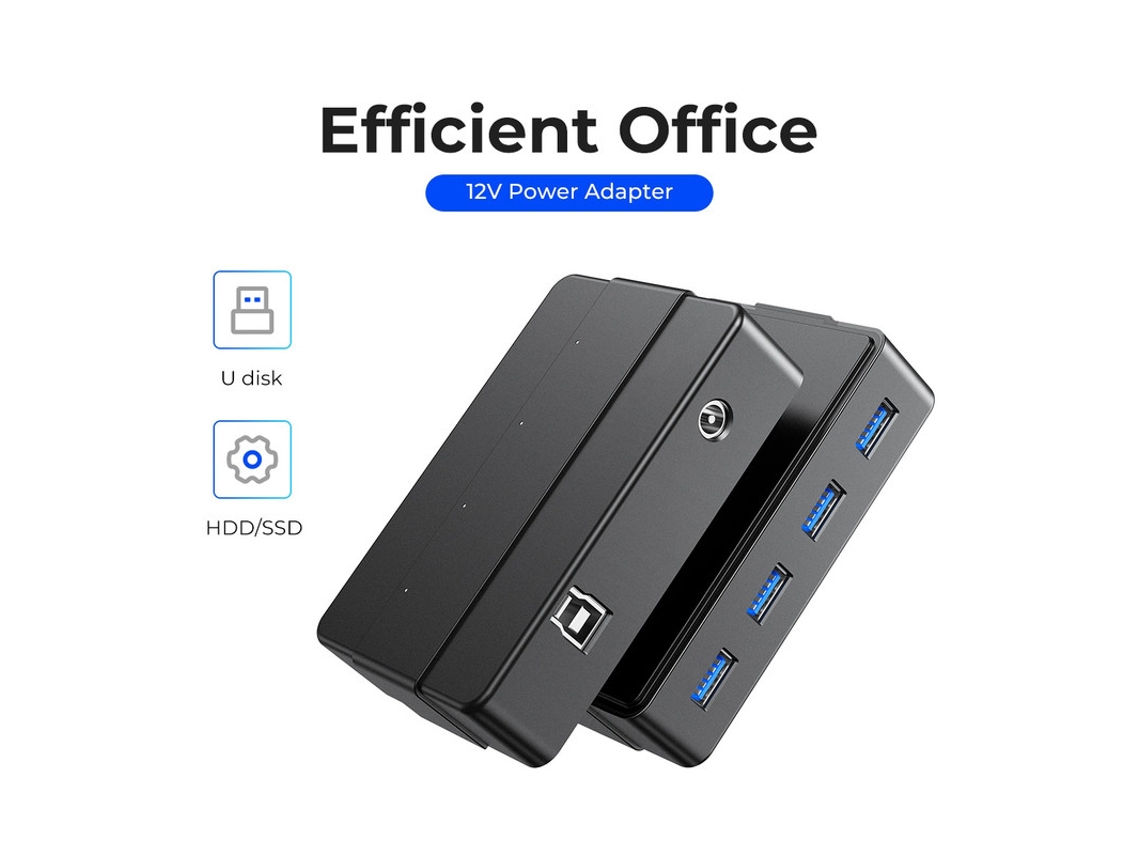 Yizhood 4 portas USB 3.0 Hub 5Gbps Super Speed Portátil USB Splitter 12V Adaptador de energia Preto Docking Station