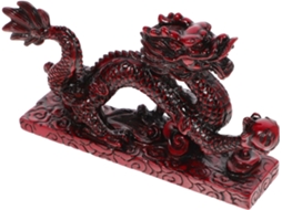 Elegante Estátua Artística Dragão Resina Vermelha Decorativa Compacta Estatueta Chinesa Artesanal Escritório GOKOCO