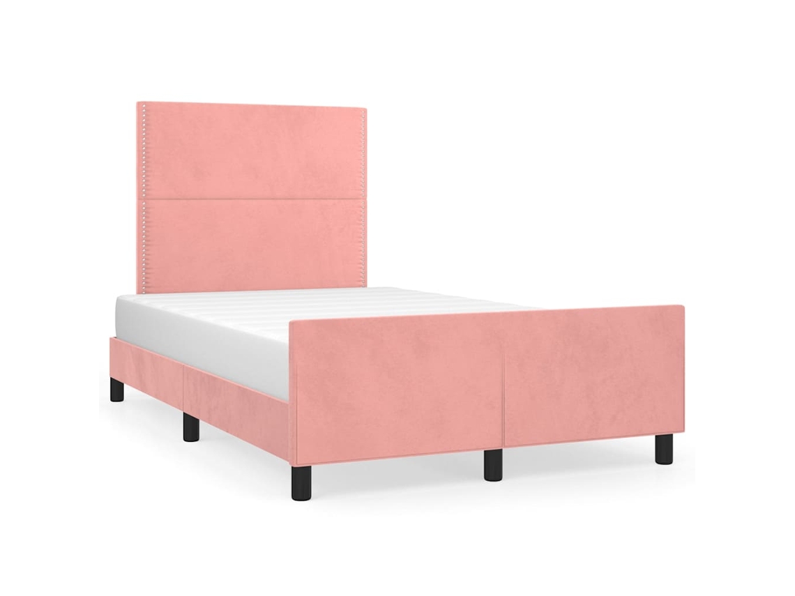 Conjunto 1 Estrutura De Cama Com Cabeceira Vidaxl Cor-de-rosa Veludo (203 X 126 X 128 Cm)