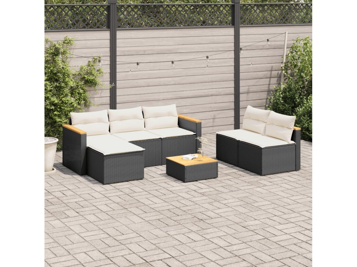 Vidaxl 5 Pcs Conjunto Sofás De Jardim Com Almofadões Acácia E Vime Pe