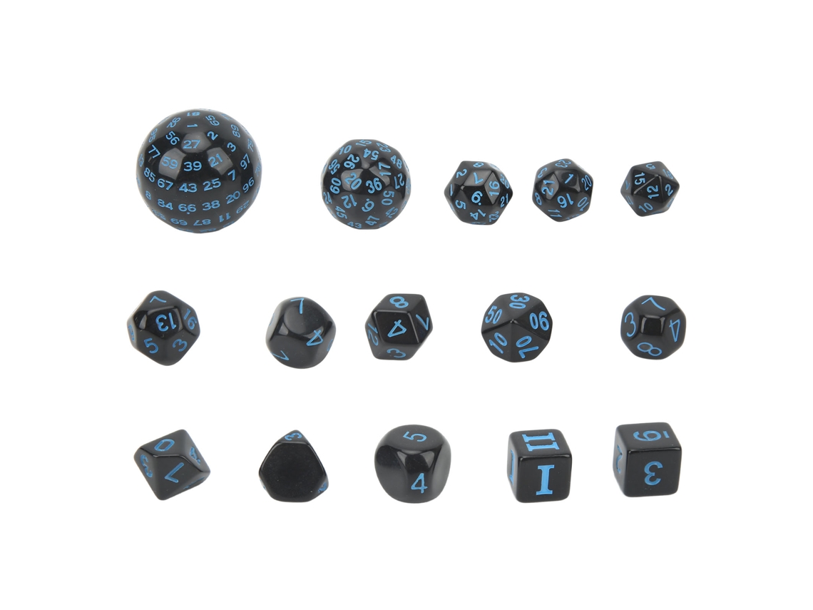 Mali conjunto de Dados Poliédricos 15pcs Acrílico D3 d100 para Jogos de Mesa Rpg Preto e Azul