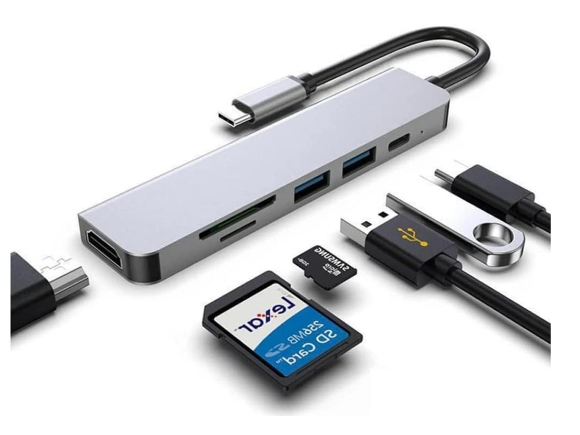 Lurelia Hub Usb-c 6 Em 1 Com 4k 30hz, Hdmi, Usb 3.0, Sd/tf, Pd 60w Para Iphone 15 E Macbook Compacto