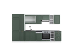 Cozinha Fame-Line, 355 cm, PT Antracite, Verde-Dourado Landhaus/Branco VICCO