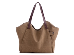 Bolsa De Ombro Feminina Com Alta Capacidade De Lona Ecológica E Estilo Simples Marrón