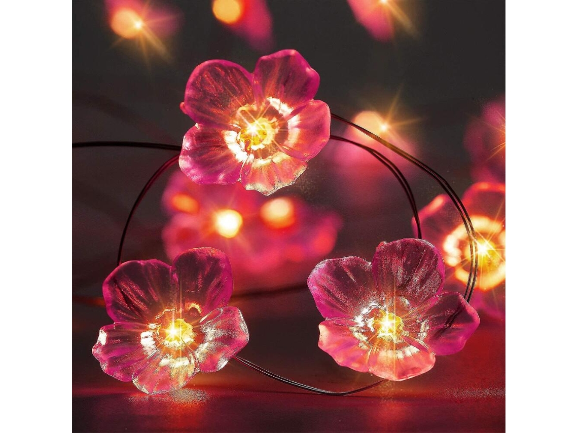 Cordão De Luzes Led, Acabamento Rosa, Comando Remoto, Alimentação Por Bateria, 8 Modos, Para Decoração De Casa, Festas, Jardim E Eventos