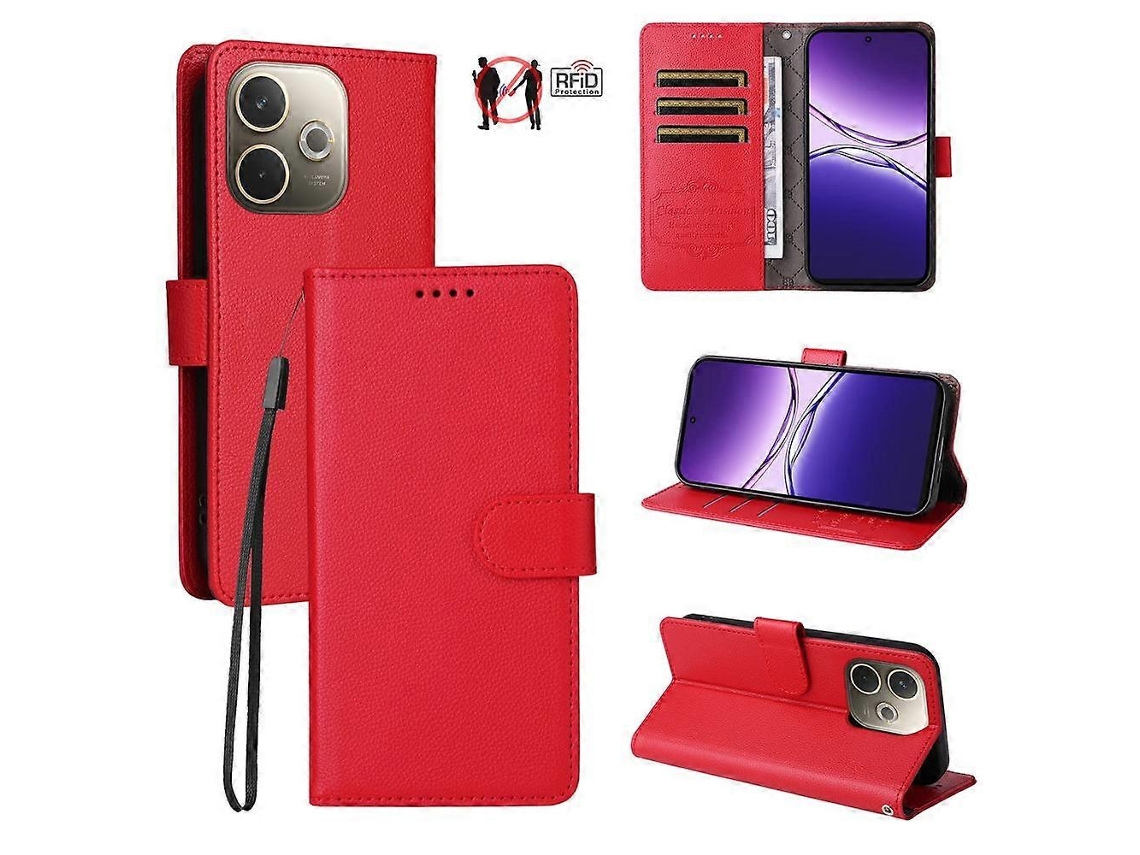 Capa De Celular Carteira Tripla Em Couro Com Textura De Lichia E Bloqueio Rfid Para Oppo A5 Pro 5g / 4g / A5 Energy 5g