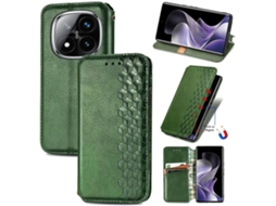 Capa Tipo Carteira De Couro Sintético Com Estampa De Losango Para Xiaomi Redmi Note 14 Pro 4g, Verde