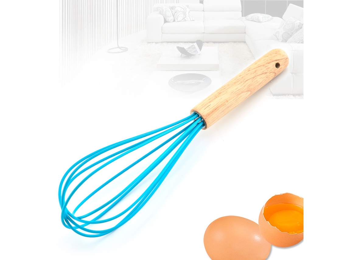 2 Batedores De Silicone Com Cabos Madeira, Ideais Para Bater Ovos