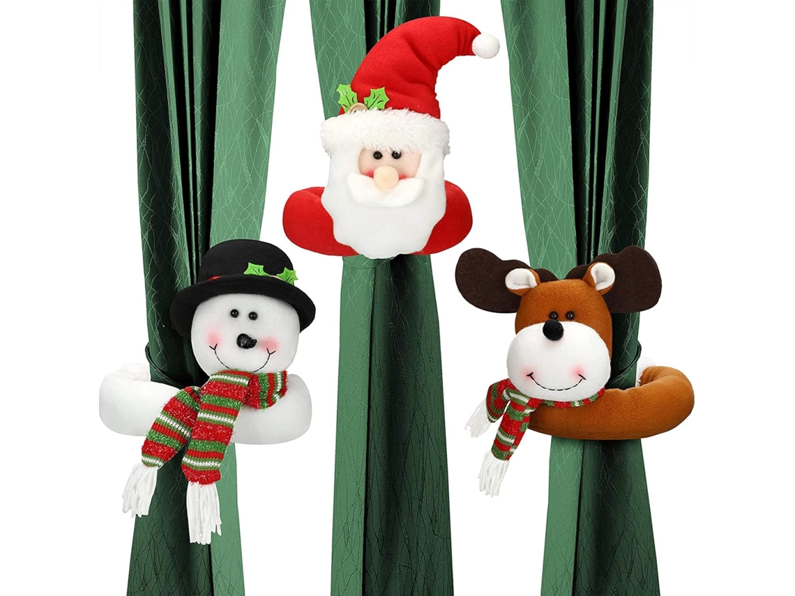 Conjunto De 3 Peças De Presilhas Para Cortina De Natal Com Boneco De Neve E Alce. Aquaforge