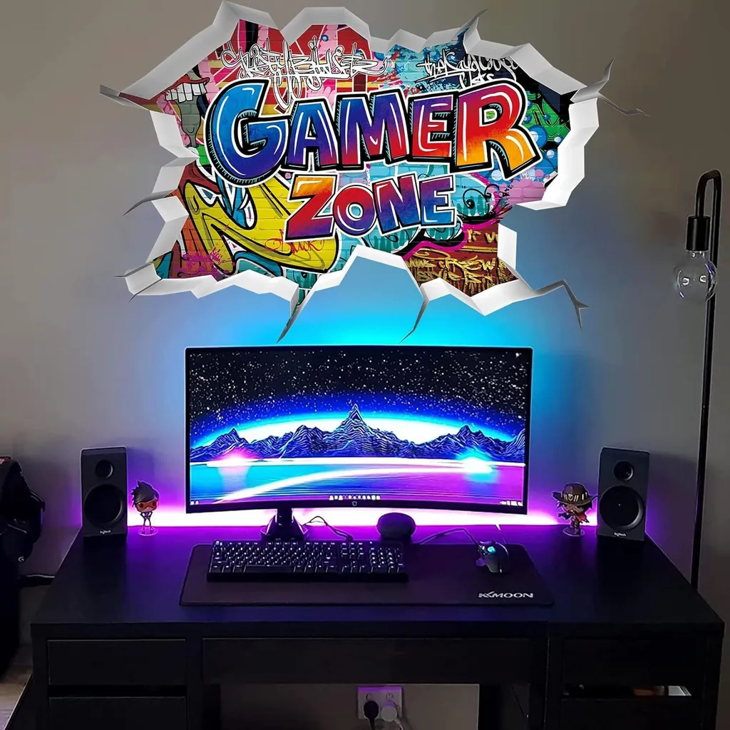 Cenário De Jogos Épico, Adesivos De Parede 3d Vibrantes Para Decoração De Sala De Jogos, Superfície Removível Com Adesivo De Fácil Remoção, Melhora A