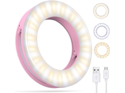 Mini Selfie Ring Light Circle Clip On Phone With Rechargeable Battery And 36 Led 3 Light Modes For Smart Iphone Laptop Camera Videopink