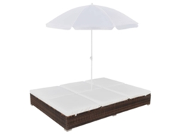 Vidaxl Espreguiçadeira De Exterior Com Guarda-sol Vime Pe Castanho