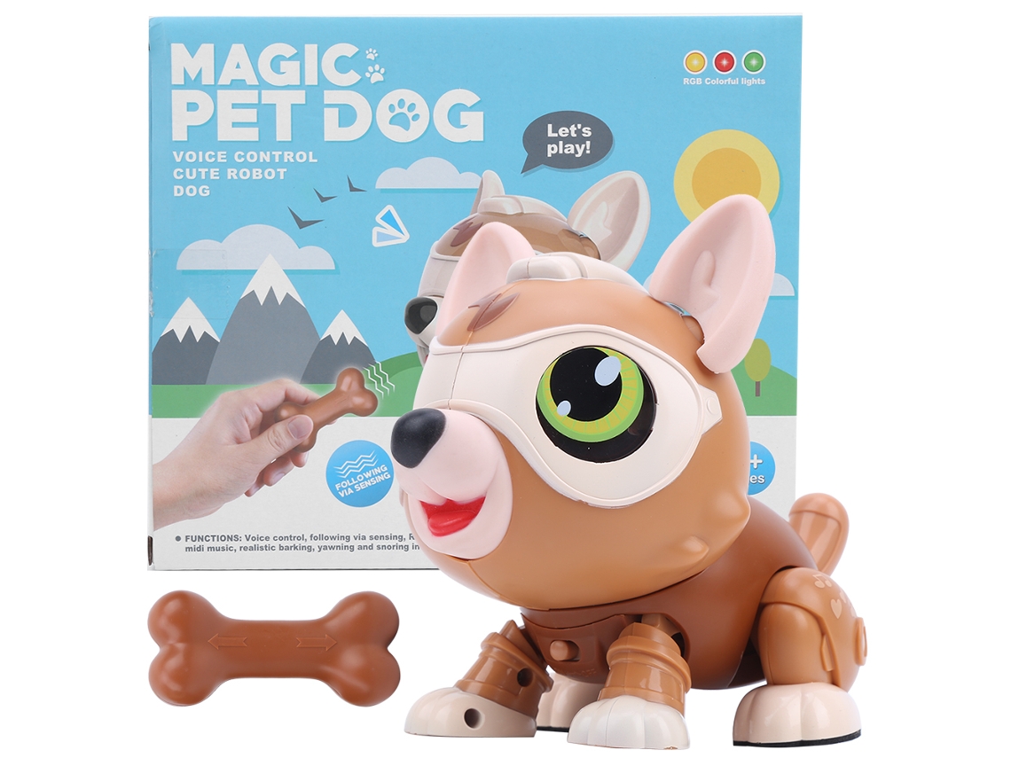 Walshlxq perro Robot Controlado por Voz com Sensor Inteligente Brinquedo Modelo Multifuncional Toque Marrom